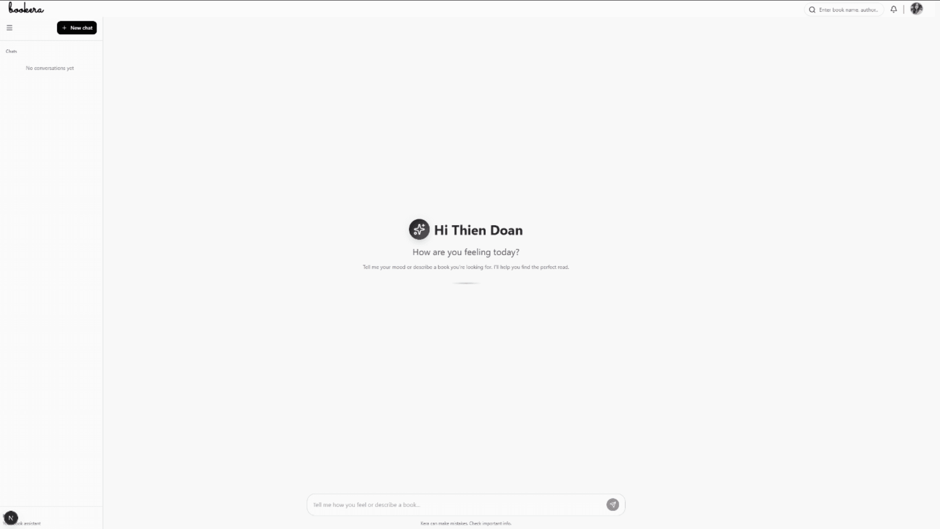 Bookera AI assistant view
