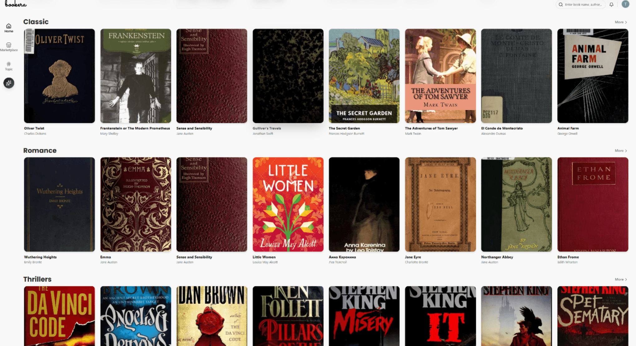 Bookera book discovery view